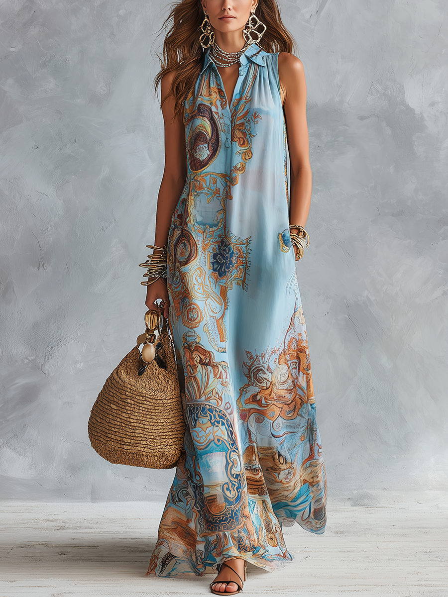 Val | Baroque-Print Maxi Shirt Dress