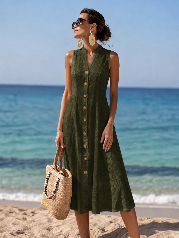 Valentina | Button Front Sleeveless Midi Dress